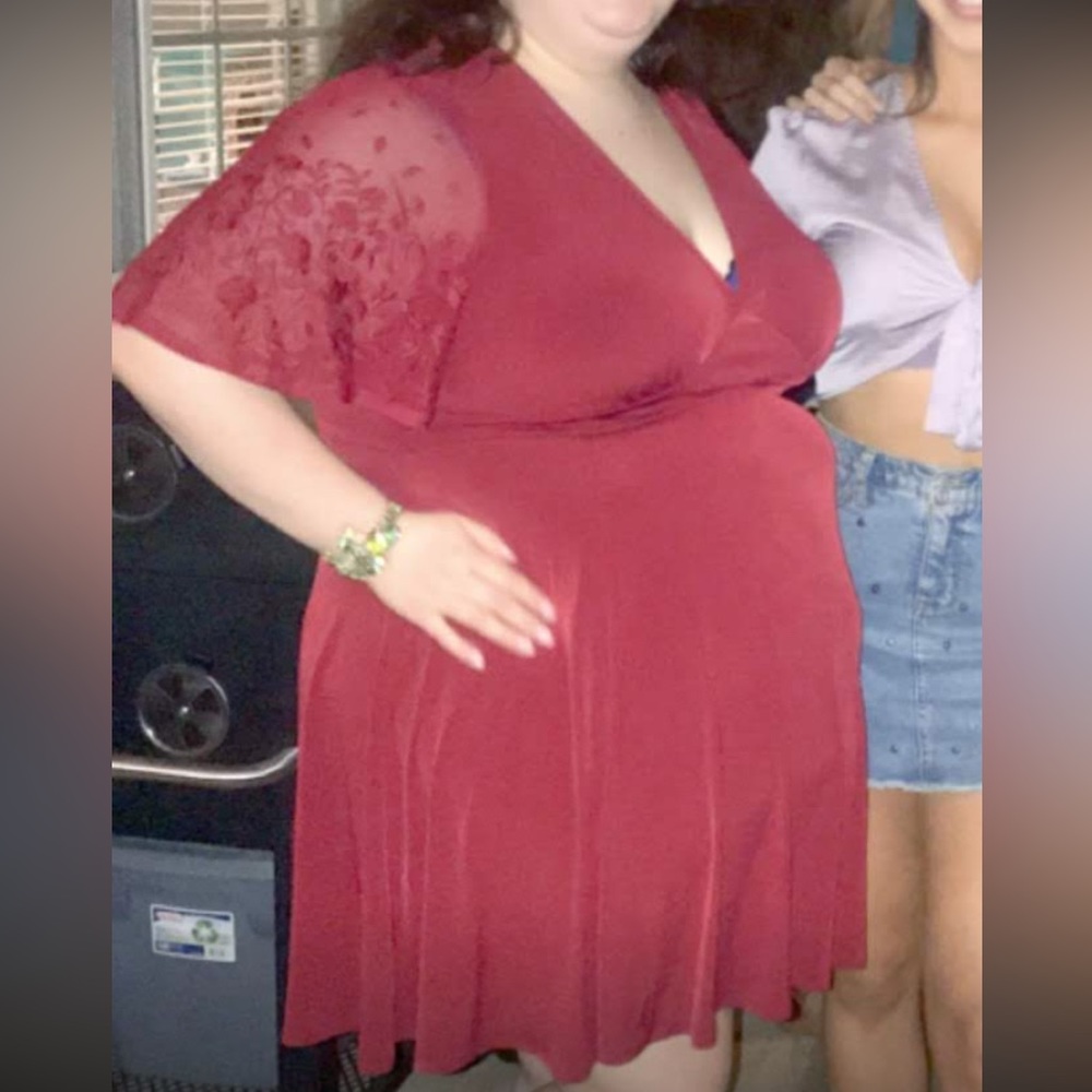 Red dress with lace sleeves